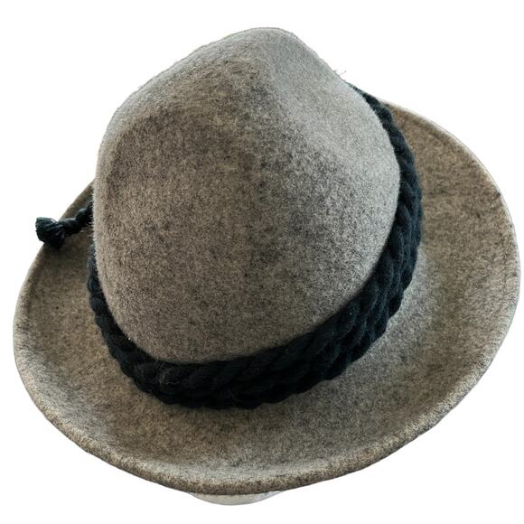 German Alpine Hiking Hat 100% Wool Gray Navy Blue Ribbon 57 cm - Picture 5 of 9
